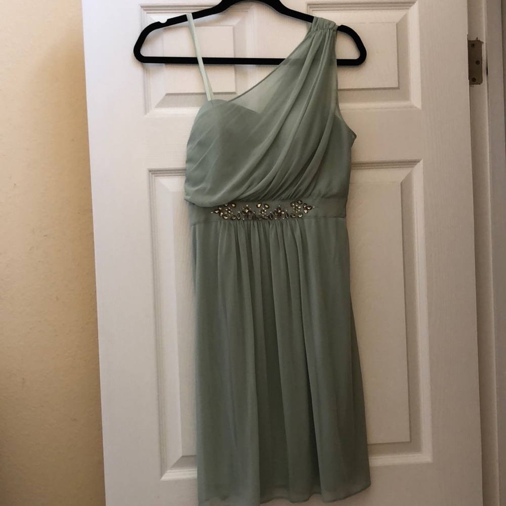 One shoulder sage dress